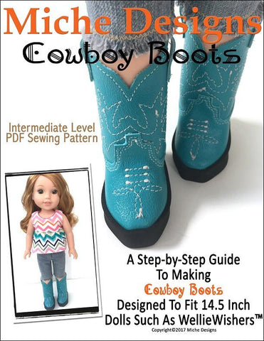 Miche Designs WellieWishers Cowboy Boots 14.5" Doll Clothes Pattern Pixie Faire