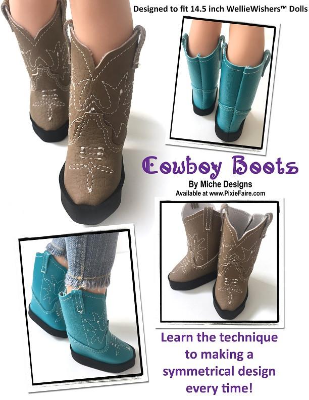 Miche Designs WellieWishers Cowboy Boots 14.5" Doll Clothes Pattern Pixie Faire