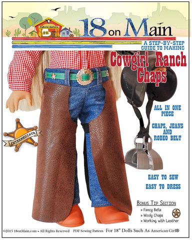 18 On Main 18 Inch Modern Cowgirl Ranch Chaps 18" Doll Clothes Pattern Pixie Faire