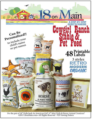 18 On Main 18 Inch Modern Cowgirl Ranch Stable & Pet Feed 18" Doll Pet Pattern Pixie Faire