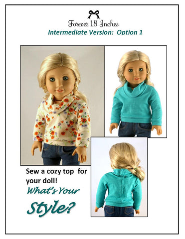 Forever 18 Inches 18 Inch Modern Cowl Neck Tee Shirt 18" Doll Clothes Pattern Pixie Faire