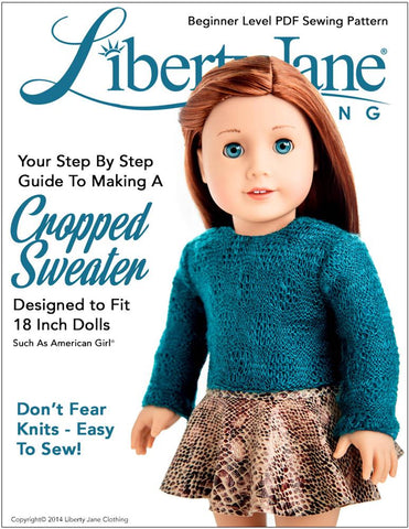 Liberty Jane 18 Inch Modern Cropped Sweater 18" Doll Clothes Pattern Pixie Faire