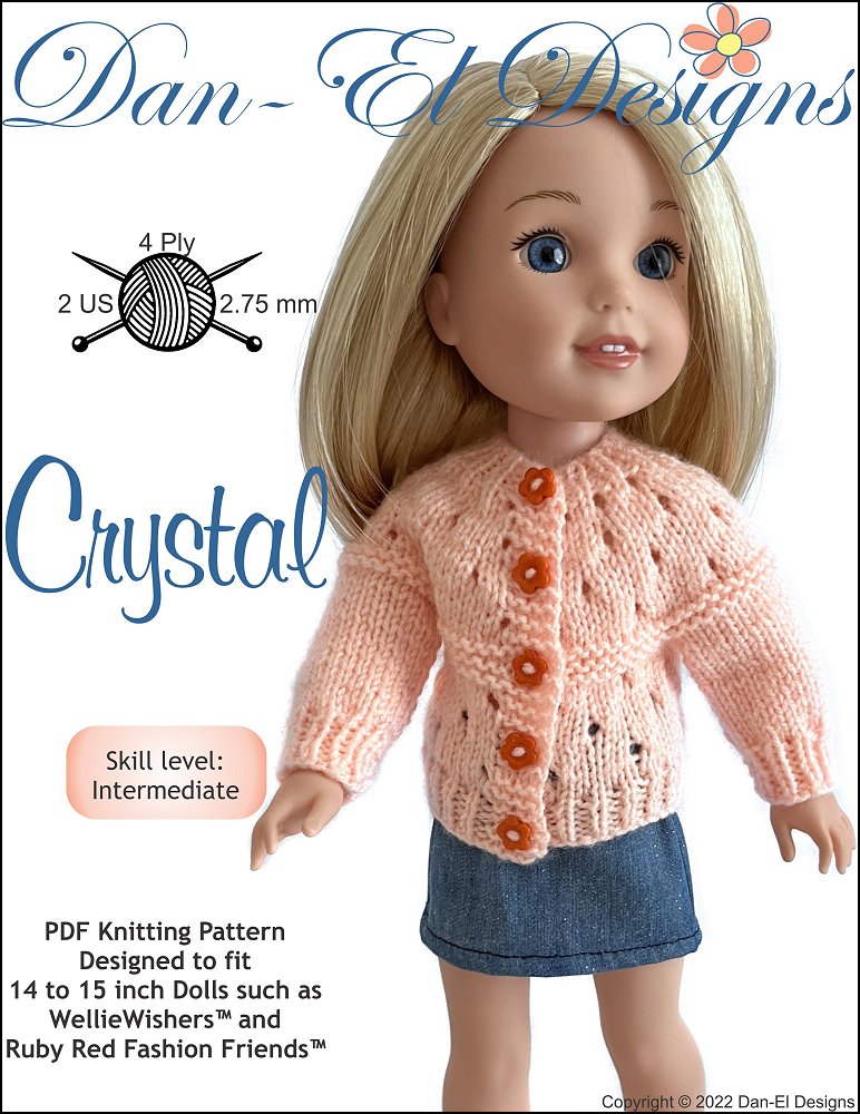 Dan-El Designs Knitting Crystal 14-15" Doll Clothes Knitting Pattern Pixie Faire