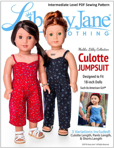 Liberty Jane 18 Inch Modern Culotte Jumpsuit 18" Doll Clothes Pattern Pixie Faire