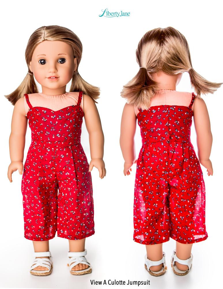 Liberty Jane 18 Inch Modern Culotte Jumpsuit 18" Doll Clothes Pattern Pixie Faire