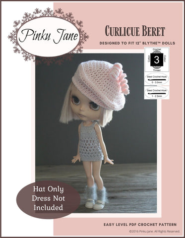 Pinku Jane Blythe/Pullip Curlicue Beret Crochet Pattern For 12" Blythe Dolls Pixie Faire