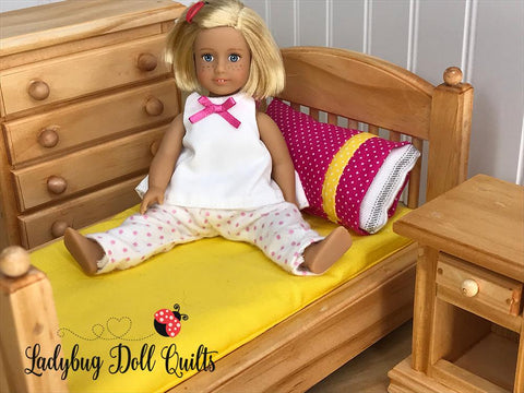 Ladybug Doll Quilts 18 Inch Modern Custom Mattress, Pillow, and Pillowcase Multi Sized Doll Bedding Pattern Pixie Faire