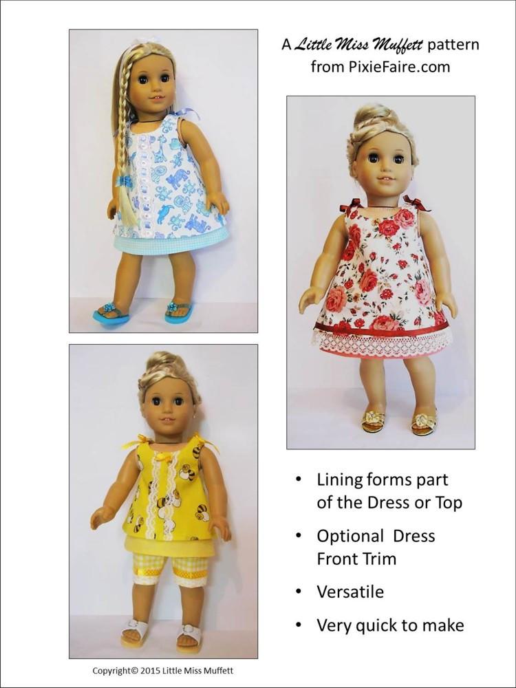 Little Miss Muffett 18 Inch Modern Cute Cotton Candy 18" Doll Clothes Pattern Pixie Faire