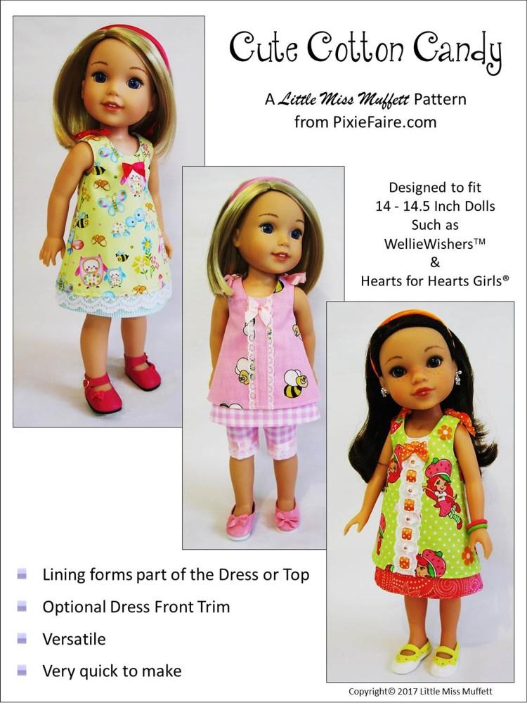 Little Miss Muffett WellieWishers Cute Cotton Candy 14-14.5" Doll Clothes Pattern Pixie Faire