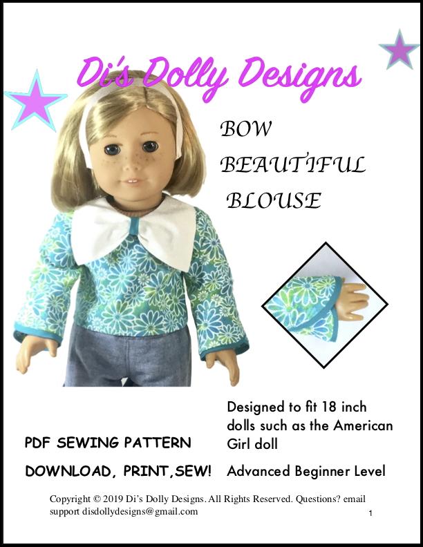 Di's Dolly Designs 18 Inch Modern Bow Beautiful Blouse 18" Doll Clothes Pattern Pixie Faire