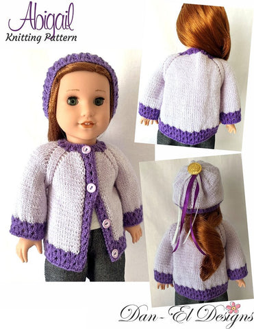 Dan-El Designs Knitting Abigail Knitted Jacket and Beanie 18" Doll Knitting Pattern Pixie Faire