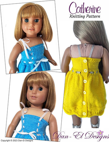 Dan-El Designs Knitting Catherine Dress 18" Doll Clothes Knitting Pattern Pixie Faire