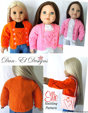 Dan-El Designs Knitting Ellie Knitted Jacket 18" Doll Clothes Knitting Pattern Pixie Faire
