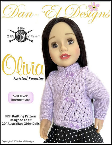 Dan-El Designs Australian Girl Olivia Sweater Doll Knitting Pattern for 20" Australian Girl® Pixie Faire