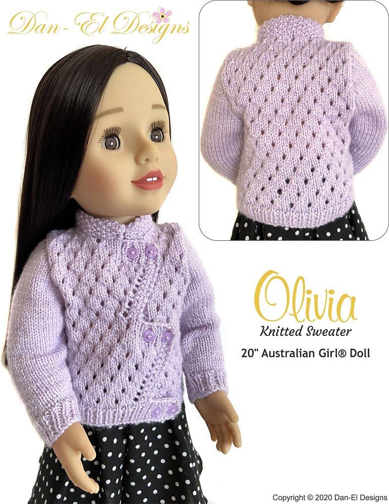 Dan-El Designs Australian Girl Olivia Sweater Doll Knitting Pattern for 20" Australian Girl® Pixie Faire
