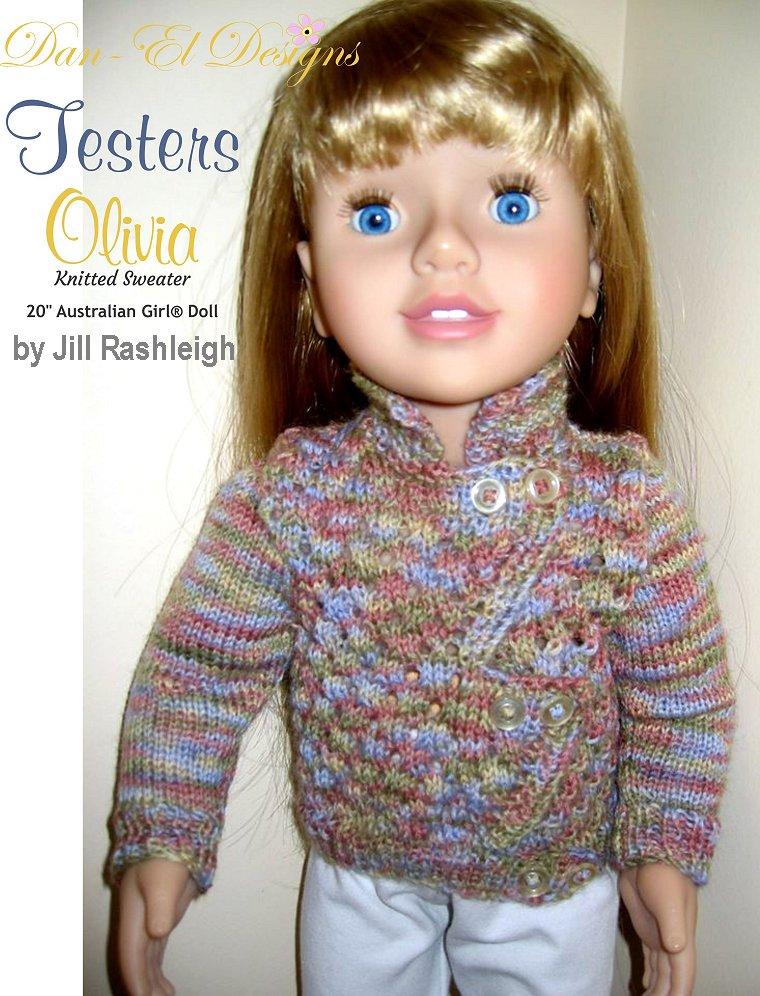 Dan-El Designs Australian Girl Olivia Sweater Doll Knitting Pattern for 20" Australian Girl® Pixie Faire