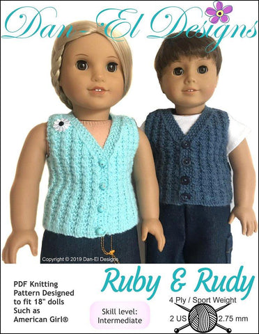 Dan-El Designs Knitting Ruby & Rudy 18" Doll Knitting Pattern Pixie Faire