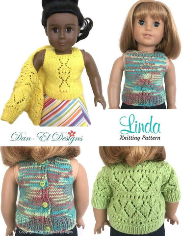 Dan-El Designs Knitting Linda Twin Set Sweater 18" Doll Knitting Pattern Pixie Faire