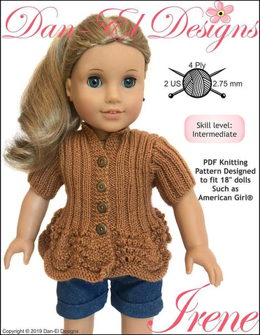 Dan-El Designs Knitting Irene 18" Doll Knitting Pattern Pixie Faire