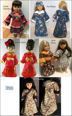 Dollhouse Designs 18 Inch Historical Kyoto 1940s Kimono Robe 18" Doll Clothes Pattern Pixie Faire