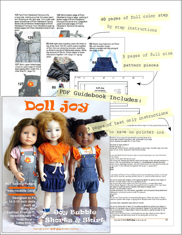 Doll Joy Ruby Red Fashion Friends Joy Bubble Shorts & Skirt 14.5-15" Doll Clothes Pattern Pixie Faire