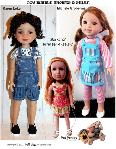 Doll Joy Ruby Red Fashion Friends Joy Bubble Shorts & Skirt 14.5-15" Doll Clothes Pattern Pixie Faire