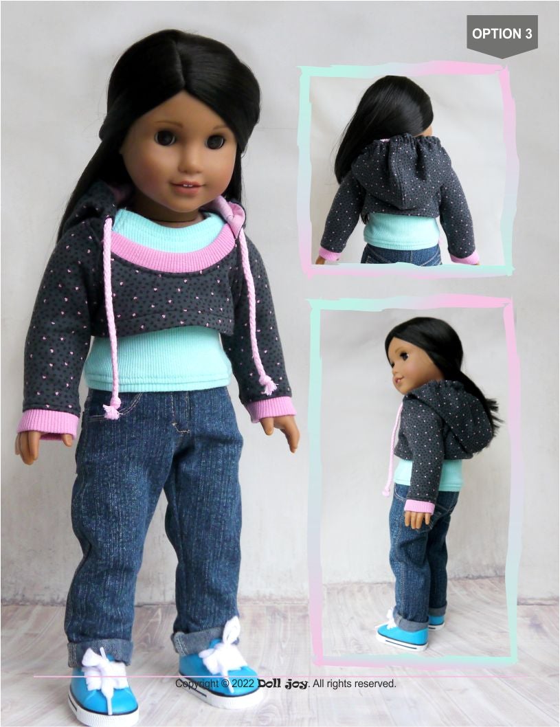 Doll Joy 18 Inch Modern Joy Super Crop Hoodie Pattern for 18" - 19" Dolls Pixie Faire