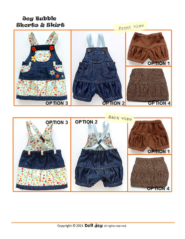 Doll Joy 18 Inch Modern Joy Bubble Shorts & Skirt 18" Doll Clothes Pattern Pixie Faire