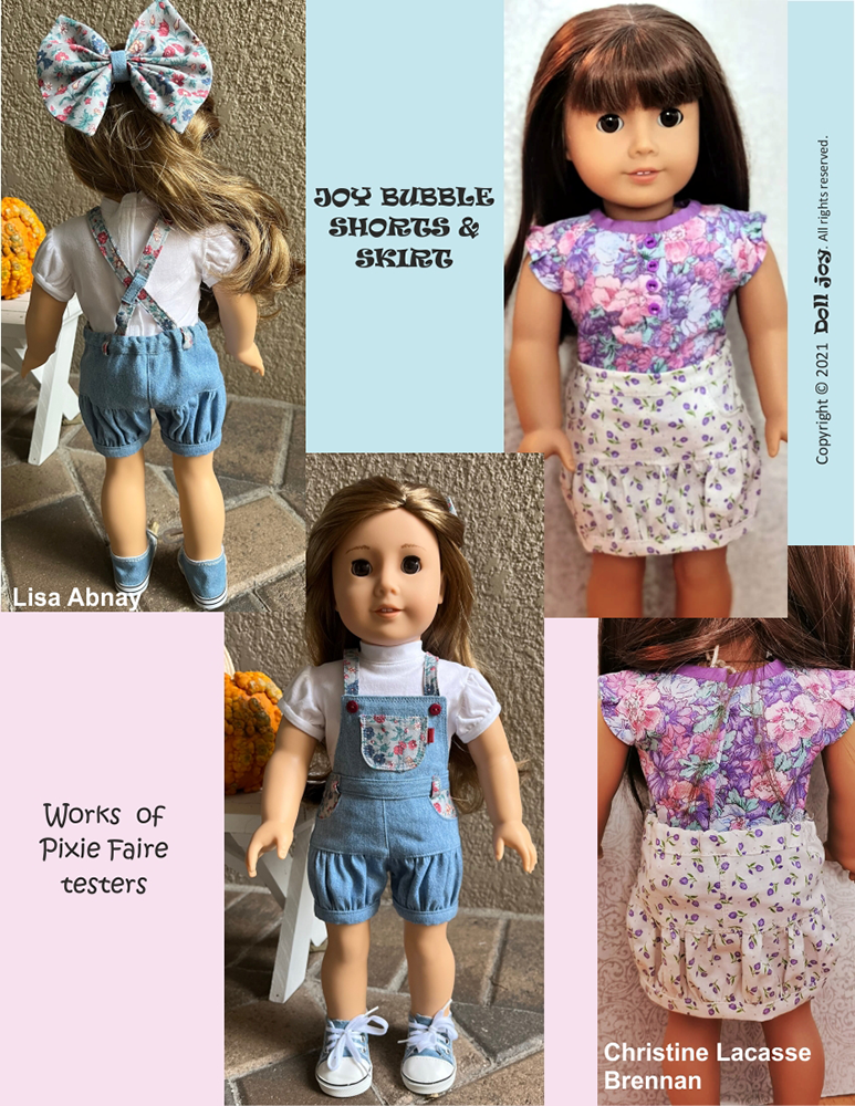 Doll Joy 18 Inch Modern Joy Bubble Shorts & Skirt 18" Doll Clothes Pattern Pixie Faire