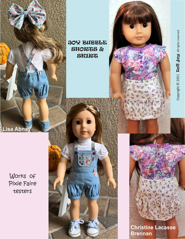 Doll Joy 18 Inch Modern Joy Bubble Shorts & Skirt 18" Doll Clothes Pattern Pixie Faire