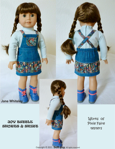 Doll Joy 18 Inch Modern Joy Bubble Shorts & Skirt 18" Doll Clothes Pattern Pixie Faire