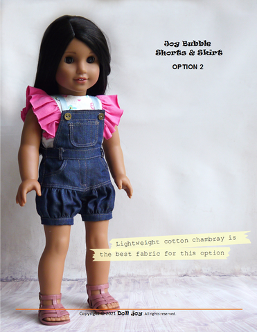 Doll Joy 18 Inch Modern Joy Bubble Shorts & Skirt 18" Doll Clothes Pattern Pixie Faire
