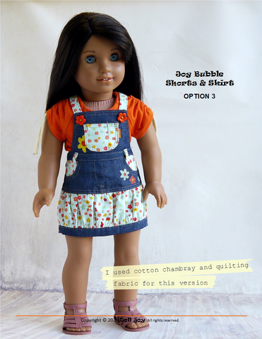Doll Joy 18 Inch Modern Joy Bubble Shorts & Skirt 18" Doll Clothes Pattern Pixie Faire