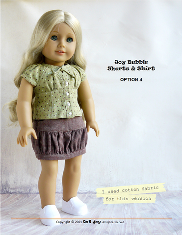 Doll Joy 18 Inch Modern Joy Bubble Shorts & Skirt 18" Doll Clothes Pattern Pixie Faire