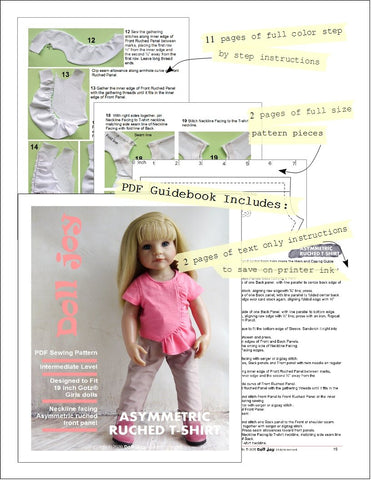 Doll Joy Gotz 19 Inch Asymmetric Ruched T-Shirt Pattern for 19" Gotz Dolls Pixie Faire