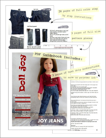 Doll Joy Gotz 19 Inch Joy Jeans 19" Gotz® Doll Clothes Pattern Pixie Faire