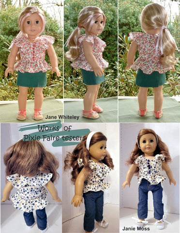 Doll Joy 18 Inch Modern Romantic Waves Blouse 18" Doll Clothes Pattern Pixie Faire