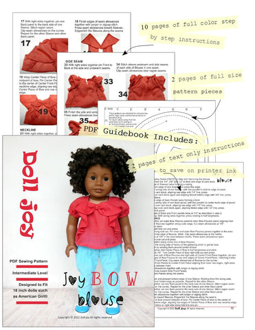 Doll Joy 18 Inch Modern Joy Bow Blouse 18 inch Doll Clothes Pattern Pixie Faire