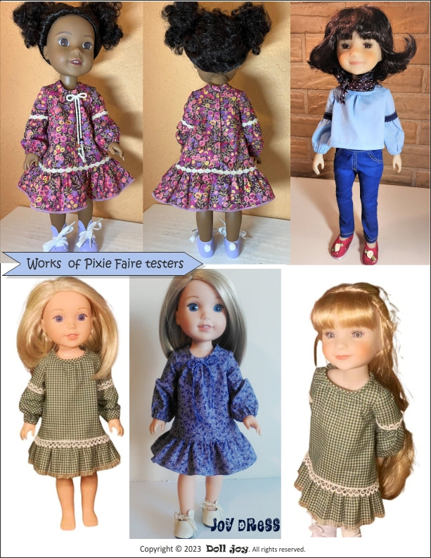 Doll Joy Ruby Red Fashion Friends Joy Dress 14.5-15" Doll Clothes Pattern Pixie Faire