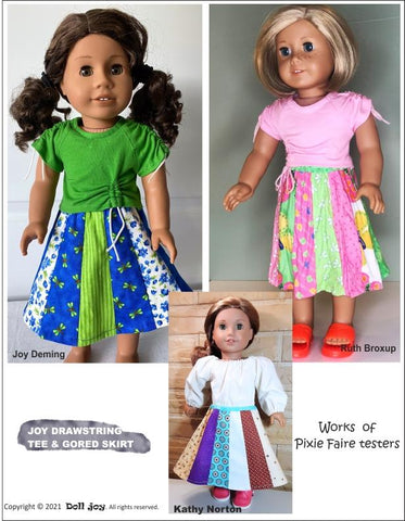 Doll Joy 18 Inch Modern Joy Drawstring Tee and Gored Skirt 18" Doll Clothes Pattern Pixie Faire
