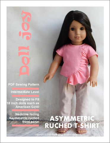 Doll Joy 18 Inch Modern Asymmetric Ruched T-shirt 18 inch Doll Clothes Pattern Pixie Faire