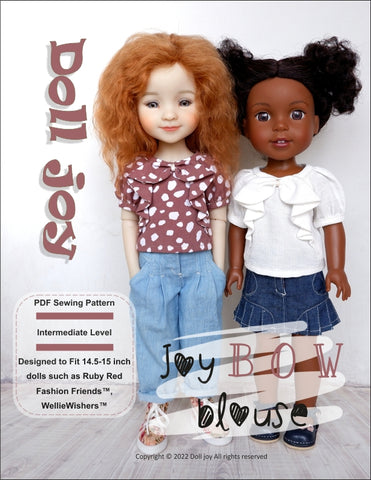 Doll Joy Ruby Red Fashion Friends Joy Bow Blouse 14.5 -15 inch Doll Clothes Pattern Pixie Faire