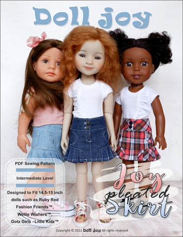 Doll Joy 18 Inch Modern Joy Pleated Skirt 14.5-15" Doll Clothes Pattern Pixie Faire