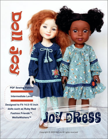 Doll Joy Ruby Red Fashion Friends Joy Dress 14.5-15" Doll Clothes Pattern Pixie Faire