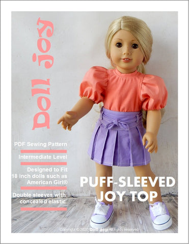 Doll Joy 18 Inch Modern Puff-Sleeved Joy Top 18" Doll Clothes Pattern Pixie Faire