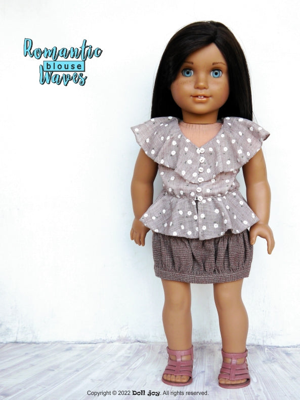 Doll Joy 18 Inch Modern Romantic Waves Blouse 18" Doll Clothes Pattern Pixie Faire