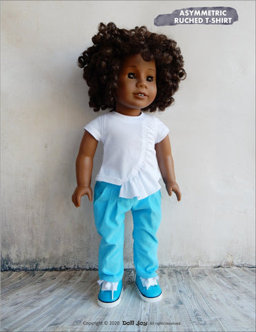 Doll Joy 18 Inch Modern Asymmetric Ruched T-shirt 18 inch Doll Clothes Pattern Pixie Faire