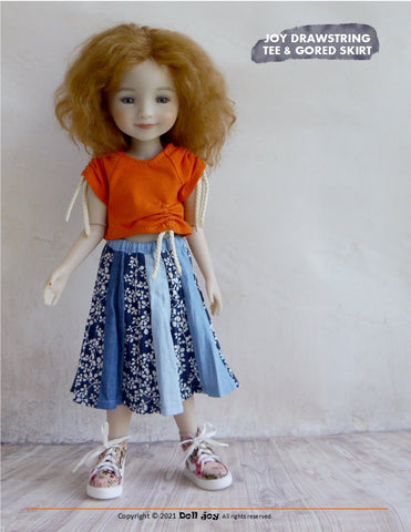 Doll Joy Ruby Red Fashion Friends Joy Drawstring Tee and Gored Skirt 14.5-15" Doll Clothes Pattern Pixie Faire