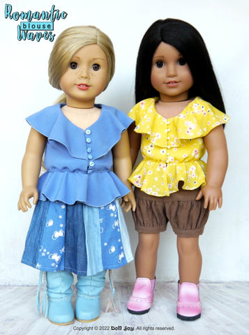 Doll Joy 18 Inch Modern Romantic Waves Blouse 18" Doll Clothes Pattern Pixie Faire
