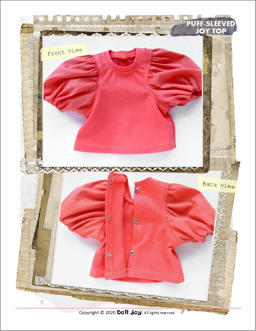 Doll Joy 18 Inch Modern Puff-Sleeved Joy Top 18" Doll Clothes Pattern Pixie Faire